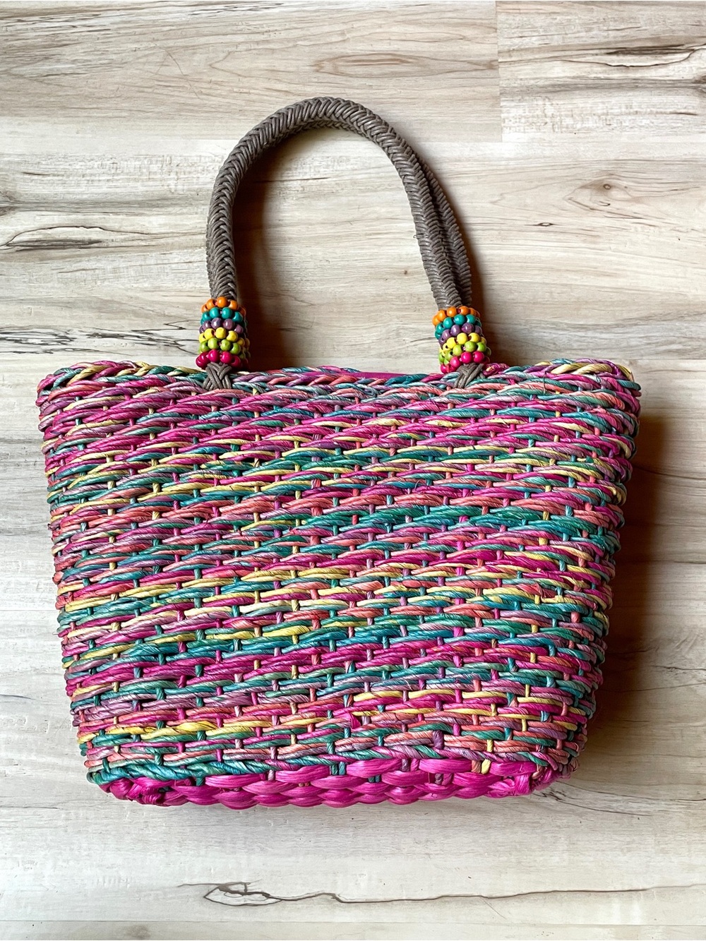 Cappelli Bright Pink Multicolor Woven Straw Tote Bag - Beach & Everyday - Picture 7 of 15